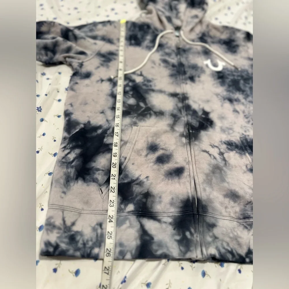 NWT True Religion Mens Sz:XL Black & White Tie Dye Full Zip Graphic Print Hoodie